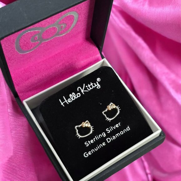 Hello Kitty Diamond Earrings | Sterling Silver 18K Rose Gold NWT Heart Chakra - Picture 3 of 7